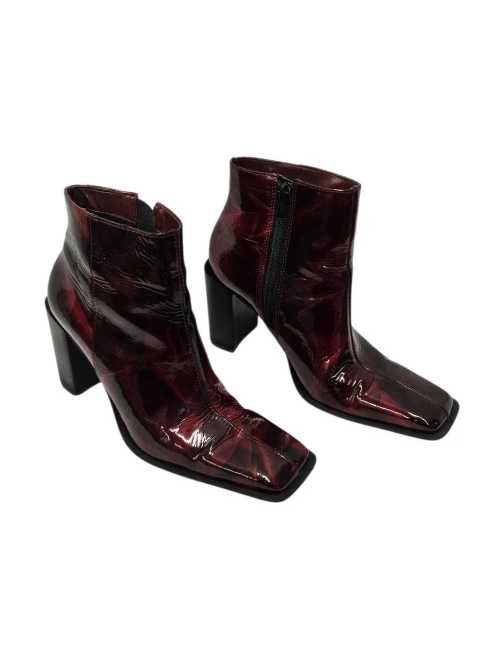 Vintage Y2K Diba Sledge Square Toe Heeled Ankle Boots in Red Marble